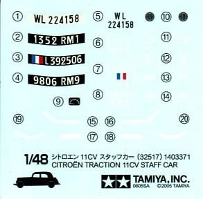 Сборная модель 1/48 служебный автомобиль Citroen traction 11cv Tamiya 32517