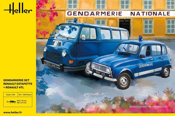 Assembled model 1/24 car Gendarmerie Set Renault Estafette + Renault 4TL Heller 50325