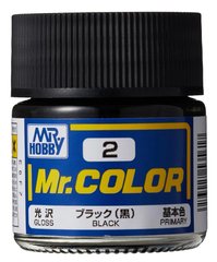 Нітрофарба Mr. Color solvent-based (10 ml) Black Gloss (глянцевий) C2 Mr.Hobby C2