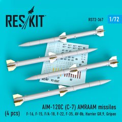 AIM-120C (C-7) AMRAAM Missile Scale Model (4 pcs) (1/72) Reskit RS72-0367, Out of stock