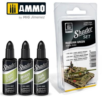 Набір фарб для нанесення тіней Shader Set Set ussian Green Ammo Mig 7321