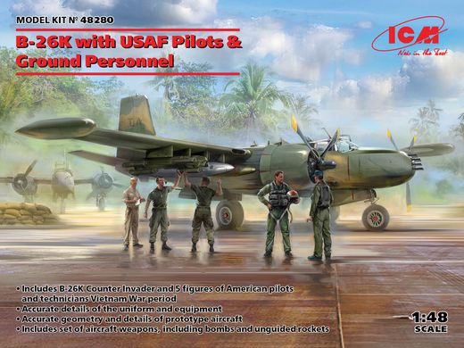 Prefab model 1/48 B-26K aircraft with American pilots and technicians ICM 48280