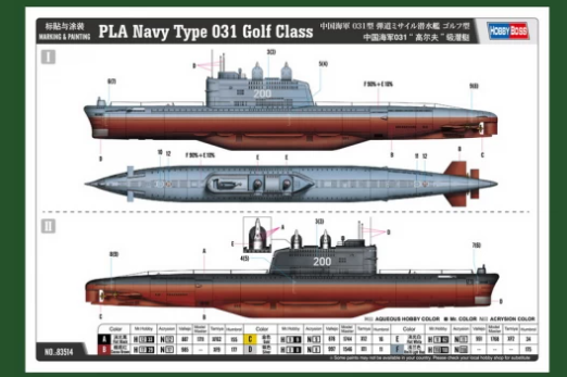 Збірна модель 1/350 підводний човен PLA Navy Type 031 Golf Class HobbyBoss 83514