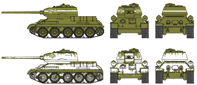 Assembled model 1/72 of two T-34/85 Italeri 7515 tanks