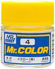 Нитрокраска Mr. Color solvent-based (10 ml) Yellow gloss (глянцевый) C4 Mr.Hobby C4