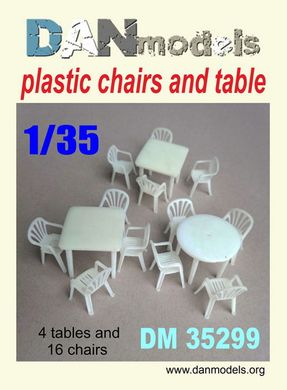 Prefab model 1/35 table (4 pcs.) and plastic chair (16 pcs.) DAN Models 35299