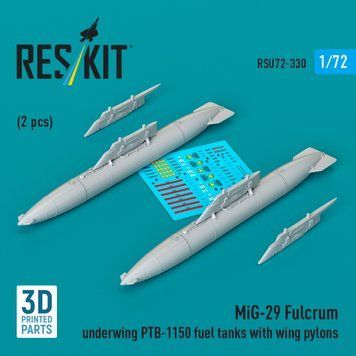 Масштабна модель 1:72 підкрилові паливні баки ПТБ-1150 МіГ-29 Fulcrum з пілонами крила (2 шт.) Reskit RSU72-0330