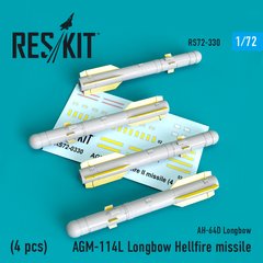 Масштабная модель Ракета AGM-114L Longbow Hellfire (4 шт) (1/72) Reskit RS72-0330, Нет в наличии
