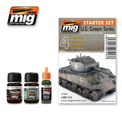 Набір для везерінгу Зелені танки США US Green Tanks - Enamel & Acrylic Set Ammo Mig 7413