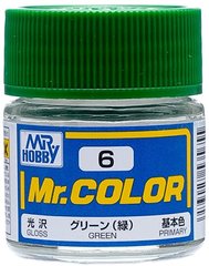 Нитрокраска Mr. Color solvent-based (10 ml) Green gloss (глянцевый) C6 Mr.Hobby C6