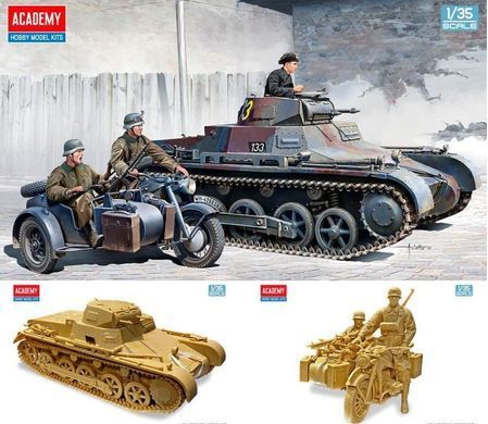 Prefabricated models 1:35 German Panzer I Ausf.B And Motorcycle Academy 13556