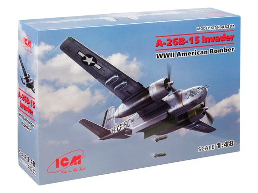 Сборная модель 1/48 самолет A-26B-15 Invader, Американский бомбардировщик 2СВ ICM 48282