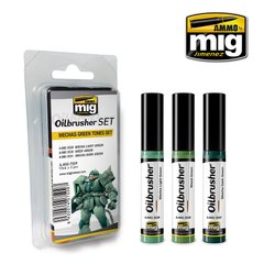 Набор маркеров для имитации грязи потеков Mechas Зеленые тона (Mechas Green Tones) Ammo Mig 7509