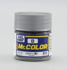 Нитрокраска Mr. Цвет solvent-based (10 ml) Silver metallic C8 Mr.Hobby C8