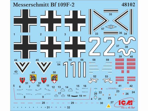 Збірна модель 1/48 літак Месершмит Bf 109F-2, німецький винищувач 2 Світової війни ICM 48102