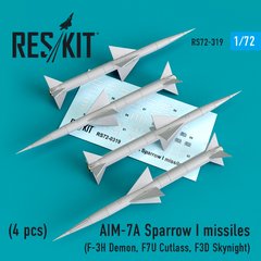 AIM-7A Sparrow I Missile Scale Model (4pcs) (F-3H Demon, F7U Cutlass, F3D Skynight) (1/72) Reskit, Out of stock