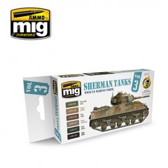 Набір акрилових фарб Танки Шерман (Друга світова війна Корпус морської піхоти США) Set Sherman Tanks Vol. 3 (WWII US Marine Corps) Ammo Mig 7171