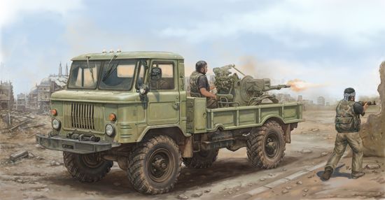 Збірна модель 1/35 легка вантажівка ГАЗ-66 з ЗУ-23-2 Light Truck GAZ-66 with ZU-23-2 Trumpeter 01017