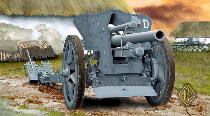 Assembled model 1/72 German field howitzer le FH18 10.5 cm Field Howitzer ACE 72216