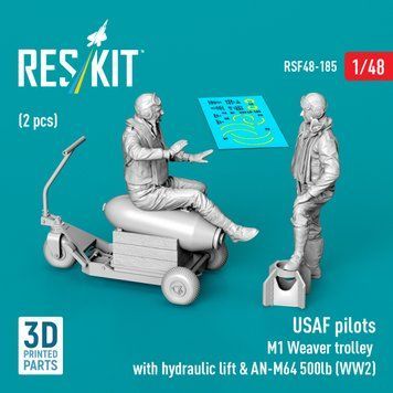 Фигуры 1:48 пилоты ВВС США (2 шт.) и тележка M1 Weaver с гидравлическим подъемником и AN-M64 500lb (Вторая мировая война) Reskit RSF48-0185
