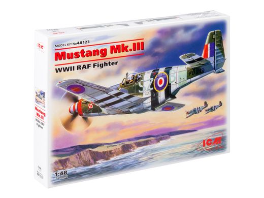 Assembled model 1/48 plane Mustang Mk.III, fighter aircraft of the British Air Force of World War 2 ICM 48123