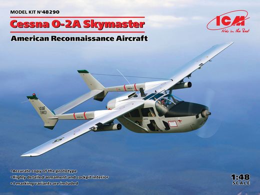 Prefab model 1/48 Cessna O-2A Skymaster, American reconnaissance aircraft ICM 48290