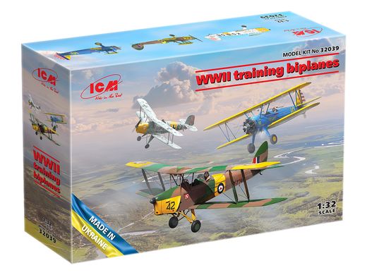 Assembled model 1/32 aircraft Training biplanes 2SV (Bücker Bü 131D, DH.82A Tiger Moth, Stearman PT-17) ICM