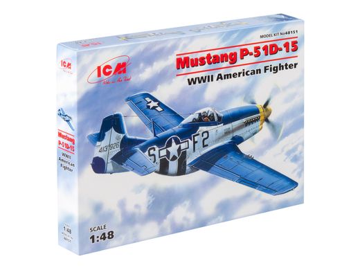 Assembled model 1/48 plane Mustang R-51D-15, American fighter of World War 2 ICM 48151