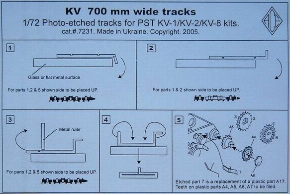 Photographic etching 1/72 metal tracks for KV tanks (700 mm) ACE PE7231, In stock