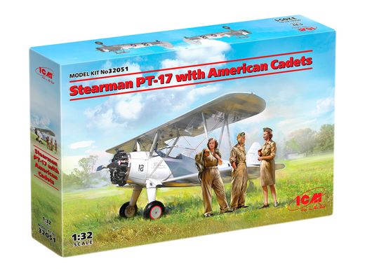Prefab model 1/32 Stearman PT-17 plane with American cadets ICM 32051