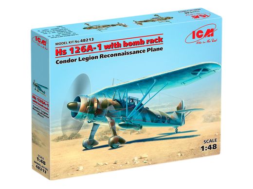 Assembled model 1/48 aircraft Hs-126A1 with bomb racks, reconnaissance aircraft "Legion Condor" ICM 48213