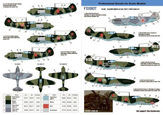 Декаль 1:48 для Lavochkin Fighters на War Part 1: LaGG-3 и La-5 Foxbot 48-083