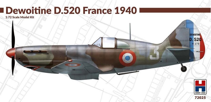 Збірна модель винищувача Dewoitine D.520 France 1940 Hobby 2000 72025