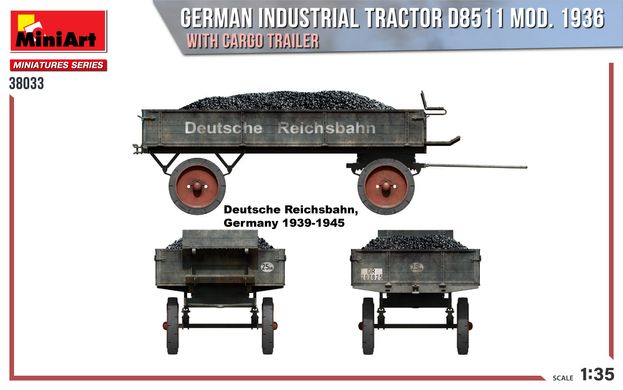 Сборная модель 1/35 Немецкий промышленный ТРАКТОР D8511 мод. 1936 с грузовым прицепом MiniArt 38033