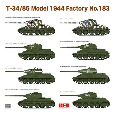 Сборная модель 1/35 средний танк T-34/85 Model 1944 Factory No.183 Rye Field Model 5083