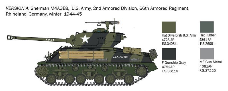 Збірна модель 1/56 танк M4A3E8 Sherman Fury Italeri 25772
