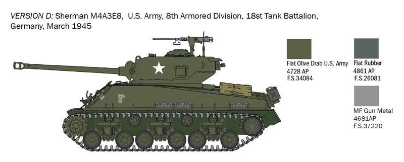 Збірна модель 1/56 танк M4A3E8 Sherman Fury Italeri 25772